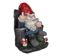 Ebros Gift Rude Mean Garden Greeter Go Away! Mr Gnome Dwarf with Squirrel On Tree Logs Chair Flipping The Bird Middle Finger Figurine As Whimsical Decor Magical Fantasy Gnomes