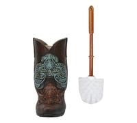 Ebros Gift Rustic Vintage Southwestern Turquoise Lace Patterns Faux Tooled Leather Cowboy Boot Toilet Bowl Cleaner Brush and Base Holder Bathroom Gift 2 Piece Set Western Boots Accent Decor