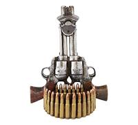 Ebros Gift Rustic Western Cowboy Outlaw Dual Revolver Pistols Guns Wall Mounted Bottle Cap Opener With Bullet Shells Casings Catcher Basin Wild West Country Themed Decorative Accent