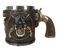 Ebros Gift Rustic Western Wild West Captain Sheriff Cowboy With Cow Skull Tankard Coffee Beer Mug Cup With Pistol Handle Kitchen Dining Accessory
