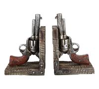 Ebros Gift Rustic Western Wild West Double Revolvers Six Shooter Pistols Decorative Bookends Figurine Set Country Cowboy US Marshall Sherriff Accent Sculptures