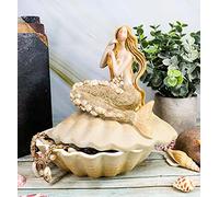 Ebros Gift Sand Brown Abstract Mermaid Sitting On Giant Sea Shell Jewelry Box Figurine with Sea Shell Ornaments 7" High Nautical Ocean Mermaids Siren of The Seas Home and Bathroom Decorative Statue