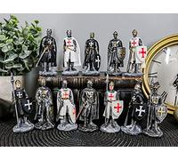 Ebros Gift Set of 12 Medieval Knights of The Cross Crusaders with Swords Halberds and Shields Figurines Suit of Armor Miniature European Knight Décor Sculptures