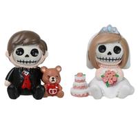 Ebros Gift Set of 2 Mr and Mrs Furrybones Bride and Groom Couple Monster Skeletons Home Decor Figurine Furry Bones Skulls Skeletons Halloween Sculpture