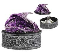 Ebros Gift Sleeping Purple Dragon Decorative Oval Trinket Jewelry Box Figurine with Celtic Knotwork 5" Wide Medieval Renaissance Winged Alchemy Magic Fantasy Dungeons Dragons Decorative Statue