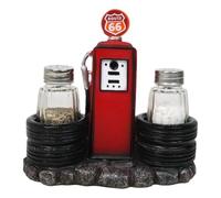 Ebros Gift Vintage Nostalgia Route 66 Highway Stop Old Fashioned Red Gas Pump Station Salt and Pepper Shaker Holder Figurine Cross Country Road Trip Lovers Kitchen Accent