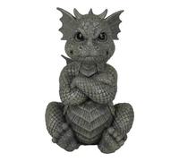 Ebros Gift Whimsical Garden Dragon Folding His Arms with Angry Face Figurine 10.25" H Cute Grumpy Baby Dragon Faux Stone Resin Grey Fantasy Outdoor Statue
