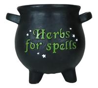 Ebros Gift Wicca Occult Green Thumb Gardening Black Sacred Witchcraft Herbs For Spells With Star Dusts Cauldron Planter Pot Floral Container Magical Terracotta Potter Home Accent (Large 7.5" Diameter)
