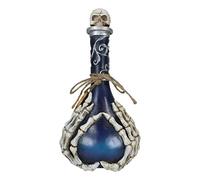 Ebros Gift Wicca Occult Witchcraft Black Magic Inverted Heart Blue 'Drink Me!' Decorative Potion Bottle with Skeleton Fingers Silver Scrollwork Borders and Skull Topper Halloween Desk Ornament Accent