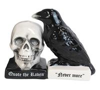 Ebros Harbinger Of Doom Quote The Raven Nevermore Skull Magnetic Salt And Pepper Shakers Set Figurines Party Kitchen Tabletop Halloween Ossuary Macabre Collectible Decorative Accents