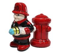 Ebros In The Line Of Duty Fire Fighter Fireman Carrying Hose By Red Fire Hydrant Ceramic Salt And Pepper Shakers Magnetic Set Figurines For Firemen Fighters Fire Engines Trucks 911 Civil Service