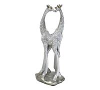 Ebros Large Silver Giraffe Lovers Couple Statue 12.5" Tall Safari Savannah Standing Giraffe Husband and Wife with Heart Shaped Neck Figurine Decor for Valentine's Day Anniversary Birthday Gift