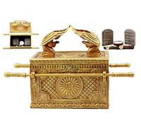 Ebros Matte Gold Holy Ark Of The Covenant With Ten Commandments Rod of Aaron and Manna Religious Decorative Figurine Trinket Box Collectible Judaic Israel Historic Model Replica (1:8 Scale 9.5"Long)