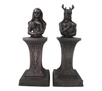 Ebros Neopaganism Wiccan Primary Deity Statue Featuring The Masculine Horned God Or Feminine Crescent Moon Triple Goddess Busts On Pedestal (Set of Two Triple Moon Goddess and Horned God)