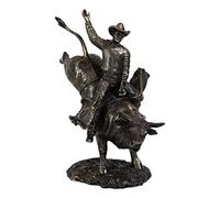 Ebros Rustic Western Rodeo Bull Rider Cowboy On Bucking Bull Statue 10.5" Tall Faux Bronze Resin Old World Wild West Cattle Bull Riding Cowboys Themed Accent Figurine