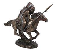 Ebros Tribal Native American Indian Chief Warrior with Trailer War Bonnet Eagle Headdress Charging On Horse with Spear Statue 11" Long Indians Figurines and Statues Cultural Heritage Home Decor