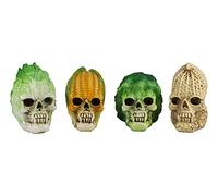 Ebros Vegetable Healthy Salad Produce Maize Corn Broccoli Napa Cabbage Peanut Skulls Mini Figurines Set of 4 Skeleton Head Cranium Bizarre Ossuary Macabre Halloween Decorative Figurine