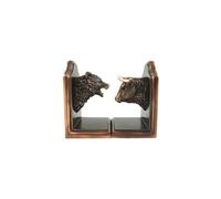 Ebros Wall Street Stock Market Bull and Bear Head Bookends Statue Set in Bronze Electroplated Resin Finish Investors Money Manag