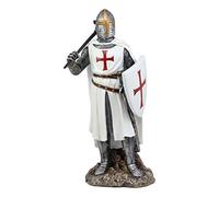 Ebros White Cloak Caped Medieval Crusader Bardiche Axeman with Shield of Christ Knight Figurine 12.25" H Medieval Royal Suit of Armor Knight of The Cross Axemen Resin Collectible Statue