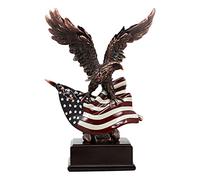 Ebros Wings of Glory Bald Eagle Clutching On American Flag Statue Bronze Electroplated Wildlife Eagle Figurine With Base Freedom Liberty Patriotic Figurine