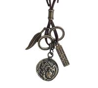 EBSEM Ancient Coin series, Ancient King Emperor Ancient Imperial Rome Greek Mythology necklace, genuine leather cord Surfer jewelry for Men & Women, Leather, zamak