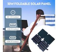 EBTOOLS 30W Portable Foldable Solar Panel with DC, USB & Type-C Outputs, for Camping, Hiking, and Outdoor Adventures
