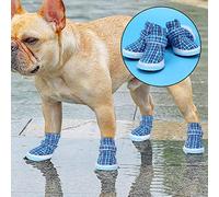 EBTOOLS 4Pcs Blue Non-Slip Pet Dog Sneakers - Soft Cloth Outdoor Breathable Shoes for Puppies with Hook and Closure (3 Size)