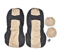 EBTOOLS 4Pcs Seat & Headrest Cover,Universal Car Front Seat Protective Cover Set Hook Fittings Replacement for All Seasons(Beige+Black)