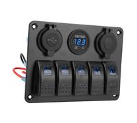 EBTOOLS 5 Gang Rocker Switch Panel IP65 with Dual USB and Voltmeter for Marine, RV and Vehicle Use (Blue)