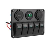 EBTOOLS 5 Gang Rocker Switch Panel IP65 with Dual USB and Voltmeter for Marine, RV and Vehicle Use (Green)