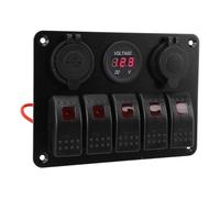 EBTOOLS 5 Gang Rocker Switch Panel IP65 with Dual USB and Voltmeter for Marine, RV and Vehicle Use (Red)