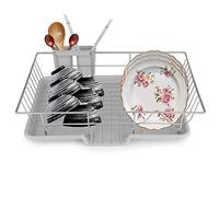 EBTOOLS Dish Drainer, Metal Kitchen Dish Drainer Rack Sink Organizer Dish Rack and Drainboard Set with Removable Tray and Chopsticks Rack for Kitchen Counter 18.9 x 11.8 x 4.3in