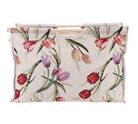 EBTOOLS Exquisite Red Er Wood Handle Fabric Bag for Knitting, Sewing, and Versatile Storage (Rose Jacquard)