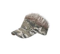 EBTOOLS Funny Faux Hair Wig Baseball Sun Hat for Men Women Adults, & Lightweight, for Outdoor Activities (Camouflage Grey & Khaki)