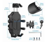 EBTOOLS Motorcycle Phone Holder with 360° Rotation, Fit for 4.7" to 7.2" Smartphones, Shock Absorbing & Weather Design (Rearview Mirror Mount)