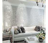 EBTOOLS Non Woven 3D Wallpaper, Home Decoration Modern Luxury Embossed Wallpaper Roll Waterproof Leaf Pattern Silver Wallpaper for Sofa Living Room Bedroom TV Background 32.8ftx20.8inch
