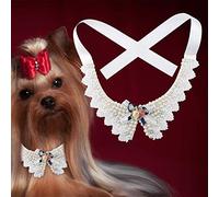 EBTOOLS Pearl Flower Bow Tie Dog Neck Collar for Small and Medium Dogs - Stylish and Comfortable Pet Accessory