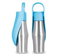 EBTOOLS Portable Dog Bottle with Bowl - Stainless Steel -Proof Pet Travel Hydration Cup for Outdoor Adventures, (Light blue)