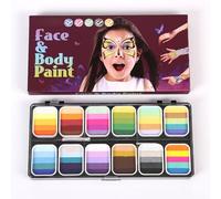 EBTOOLS Professional Watercolor Face Painting Set - 12 Colors, 3 Brushes, 6 Stencil Stickers - Safe, Activated for Kids & Adults