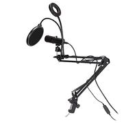 EBTOOLS USB Condenser Microphone with One-Key & RGB Light for Podcasting, Recording, Live Streaming - Cardioid Mic Kit with Stand & Fill Light (A6S with 35 bracket with fill light)