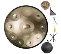 Ebusin Advanced Handpan Drum, 22-Inch D Minor 10-Note 440Hz Adult Steel Hand Drums(Gold) with Handpan Drum Bag, 2 Test Mallets, Hand Drum Stand,Music Note Stickers,Maintenance Oil and Wiping Cloth