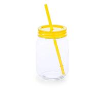 eBuyGB 1303208-2 Pack of 2 Mason Jam Jars, BPA-Free Plastic, 600 ml, Yellow