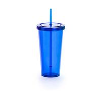 eBuyGB 750ml / 26oz Reusable Plastic Tumbler with Straw and Lid - Reusable Smoothie Cup & Iced Coffee Cup BPA Free - (Blue)