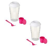 eBuyGB 900 ml Salad to Go Lunch Box Container With matching Fork and Separate Dressing Pot, Pack of 2 (Fuchsia)