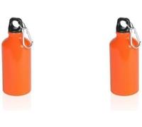eBuyGB Aluminium Drinking Water Bottle with Screw cap and Carabiner, 400ml (Orange) (Pack of 2)