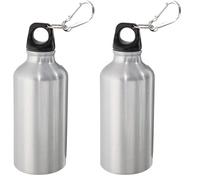 eBuyGB Aluminium Drinking Water Bottle with Screw cap and Carabiner, 400ml (Silver) (Pack of 2)