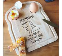 eBuyGB Daddysaurus Breakfast Board, Dinosaur Dippy Egg & Soldiers, Toast Shaped Serving Board, Dad Birthday Gift, Present for Daddy
