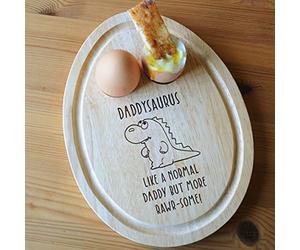 eBuyGB Daddysaurus Breakfast Board, Dinosaur Egg Shaped Serving Board, Dad Birthday Gift, Present for Daddy