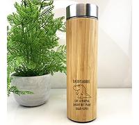 eBuyGB Daddysaurus Wooden Travel Flask, Dinosaur Travel Mug, 500ml Coffee Tea Cup, Father's Day Gift, Dad Birthday Gift, Present for Daddy