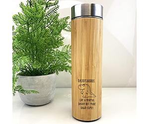eBuyGB Daddysaurus Wooden Travel Flask, Dinosaur Travel Mug, 500ml Coffee Tea Cup, Father's Day Gift, Dad Birthday Gift, Present for Daddy